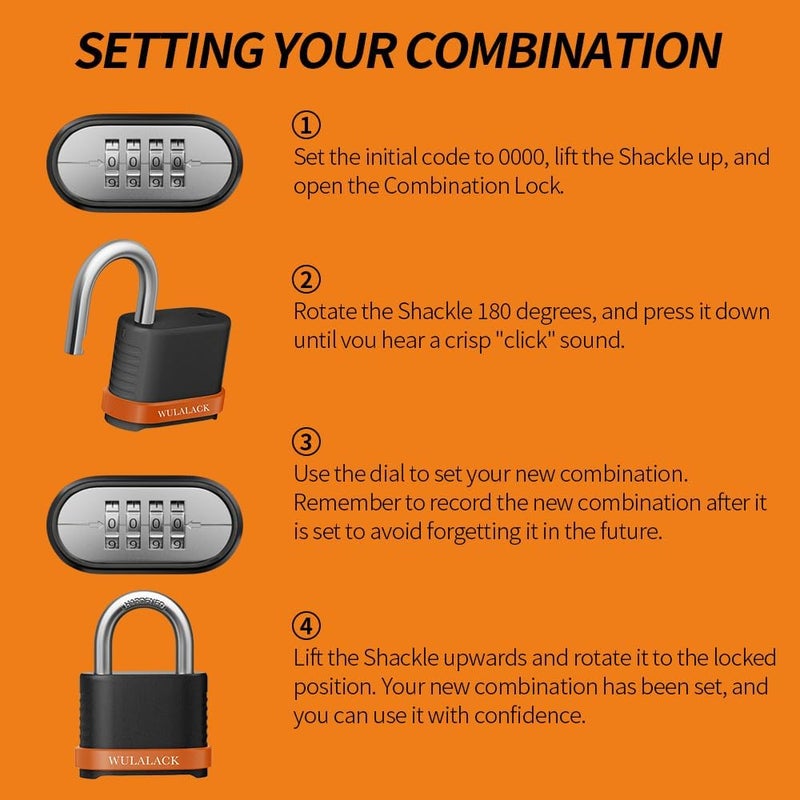 WULALACK Heavy Duty Outdoor Combination Lock with 1-1/2-Inch-Long Shackle, Weatherproof Combo Lock for Gate，Fence，Shed - Image 4